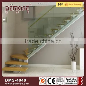 Steel Structure Stairs Frame Glass Balustrade Wood Tread Staircase thumbnail-1