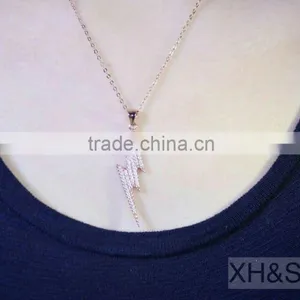 Rose Plated 16inch 925 Silver Jewelry CZ Lightning Pendant Necklace thumbnail-2