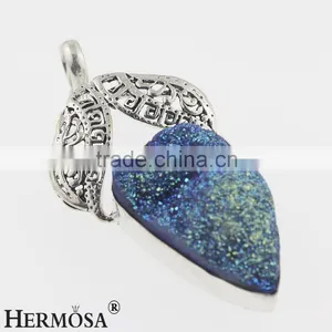 925 Sterling Silver Special Design Freedom Shape Blue Druzy Gemstone Jewel Pendant thumbnail-3