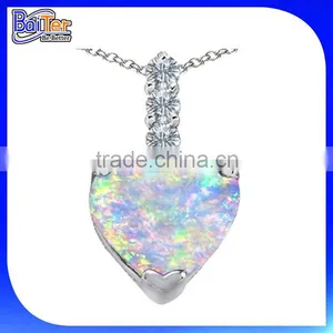 Wholesale Simulated Austria Crystal Silver Heart Shape Fire Opal Pendant thumbnail-1
