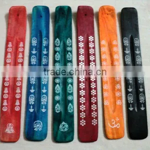 Coloured Carved Wooden Incense Holders thumbnail-1