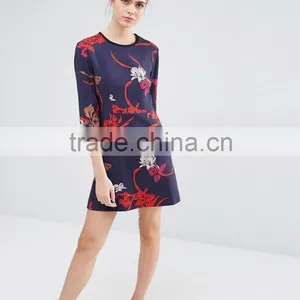 A-Line Short Dress Women Knitwear With Printed thumbnail-5
