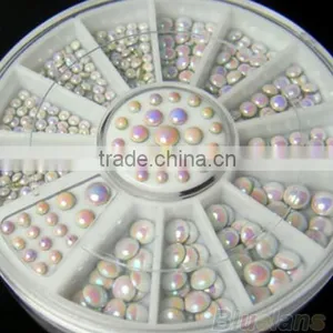 Latest 4 Sizes White Electroplate AB Half-round Nail Art Decoration Wheel thumbnail-1
