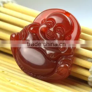 Red Agate Gemstone Tibet Buddhist Laughing Buddha Amulet Pendant thumbnail-3