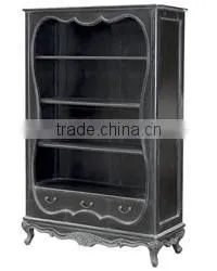 French Bookcase 3 Drawers Black Distressed thumbnail-1