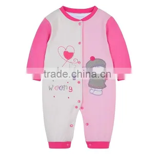 High Quality in Stock Type 100% Cotton Plain Pink Baby Girl Romper thumbnail-1