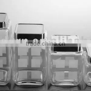 4pcs Frosted Glass Canister Set,square Shape thumbnail-1