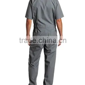 OEM 65% Polyester 35% Cotton Poplin Large Back Pockets Men's Short Sleeve Grey Coverall thumbnail-2