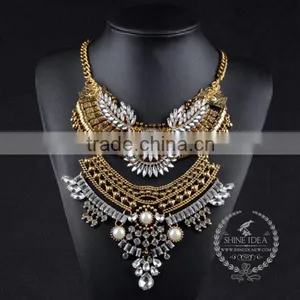 High Quality Vintage Rhinestone Imitation Pearl Chunky Statement Necklace Tin Alloy Fashion Women Pendant Necklace 6390144 thumbnail-2