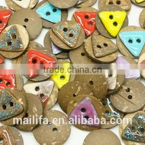 Fancy 2 Holes Colorful Red, Blue, Yellow, Coffee Triangle Oil Enameling Coconut Shell Button thumbnail-2