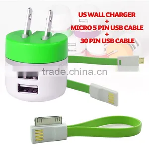 3 IN 1 Dual Usb Charger 2.1A Micro Usb Cable With Usb Cable For Samsung HTC Iphone thumbnail-3