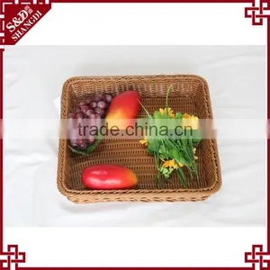 Hand Woven Customized Food Storage Square Shape Plastic Poly Rattan Basket for Fruit thumbnail-1