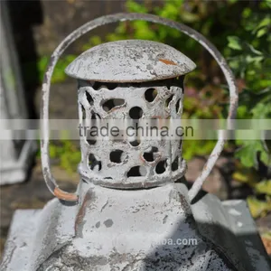 Set Of 2 Distressed Lanterns Metal Finish Rustic Tea Light Candle Holding Lanterns thumbnail-5