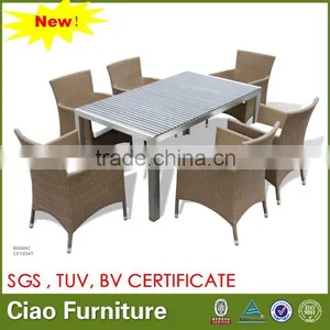 Viro Wicker Outdoor Rattan 6 Chairs With PS Wood Top Table thumbnail-1
