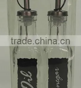 Clear Square Glass Oil and Vinegar Cruet With SS Lid thumbnail-1