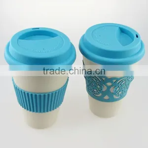 Decal Printing Bamboo Fiber Drinkware Biodegradable Coffee Cup With Silicon Cover thumbnail-2