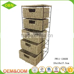 Slimline Seagrass 5 Drawer Storage Unit for Living Room or Bathroom thumbnail-3