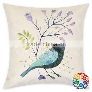 Floral Bird Sunset Print Throw Pillow Cover Many Colors Square Linen Pillow Cover thumbnail-4