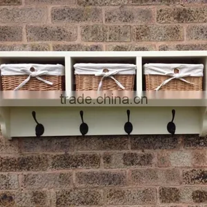 Vintage Shabby Chic Painted Wicker Basket Shelf Shelves Coat Rack Storage Unit thumbnail-1
