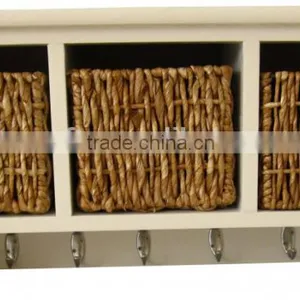 Cottage Collection Bathroom Wall Cabinet With 3-rush Basket, Soft White Finish thumbnail-1