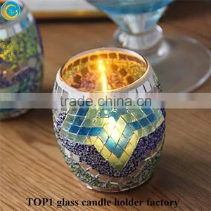 Silver Blue Mosaic Glass Hurricane Candle Holder thumbnail-6