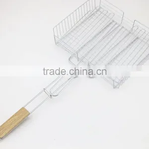 Outdoor Barbecue Nonstick Hamburger Grilling Basket With Wood Handle thumbnail-1