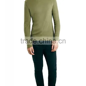 Khaki Ribbed Roll Neck Men T-Shirt Wholesale Customized Logo Organic Cotton Gym Muscle Long Sleeves T Shirts thumbnail-4
