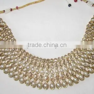 Crystal Pearl Bollywood Necklace Jhumka EARRING Bridal Set thumbnail-1