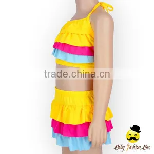 2017 Kids Summer Children Colorful Ruffle Separable Rainbow Little Girl Swimwear Holiday Cake Mini Skirt thumbnail-3