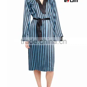 Customize Ladies Luxury Printing Silk Satin Knee Length Robe, Sexy Lace Trim Long Sleeve Kimono Robe 2017015 thumbnail-1