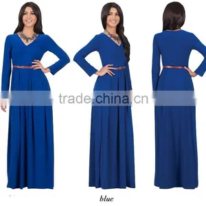 New 2016 Women's V-Neck Long Sleeve Elegant Evening Muslim Dress Abaya thumbnail-2