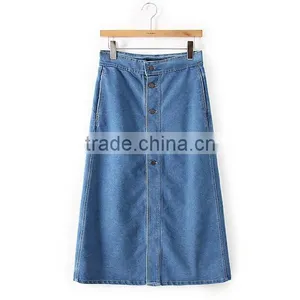 EY0582A 2015 New Style Women Tall Waist Pure Color Single-breasted Cowboy Short Skirt in Front of it thumbnail-2