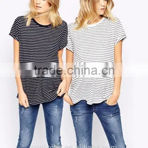 100% Cotton Striped Design Soft-touch Jersey Maternity Clothes t Shirt for Pregnancy thumbnail-1