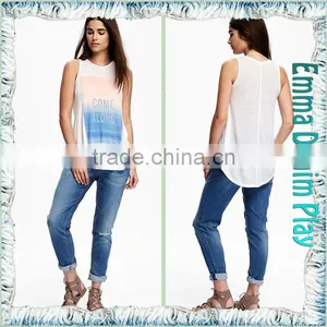 Sexy Womens Silk Screen Printed Thin Fabric Round Neck Sleeveless Long T-Shirts for Hot Summer thumbnail-3