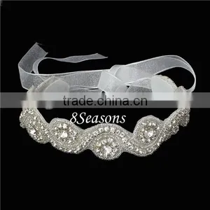 White Clear Rhinestone Ribbon Headband Headdress Wedding Hair Accessories thumbnail-1