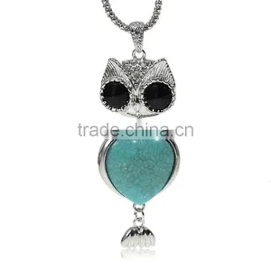 Owl Halloween Silver Tone Green Turquoise Clear Rhinestone Black Acrylic Findings With Lobster Clasp Fashion Jewelry Necklace thumbnail-1