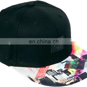Black 5 Panel Hat With Printing Flat Brim thumbnail-1