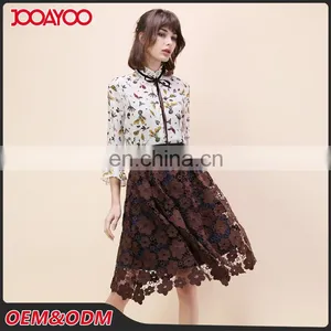 Women Latest Fashion Blouse Designs Flora Printed Long Sleeves Sheer Chiffon Blouse thumbnail-4