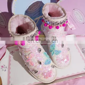 Aidocrystal Hot Sale Short Height Women Ankle Winter Snow Shoes Pink Bling Cute Wedge Boots for Girls thumbnail-1