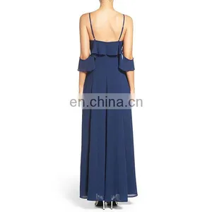 New Arrival Women Clothes Fluttery Short Sleeves Ladies Dress Off the Shoulder Front Slit Chiffon Maxi Dress thumbnail-4