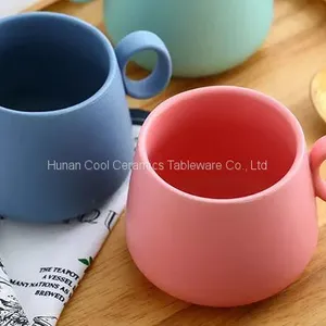 Wholesale Customized Logo Milk Coffee Cup Makaron Color Plain Clay Ceramic Mugs With Handle thumbnail-1
