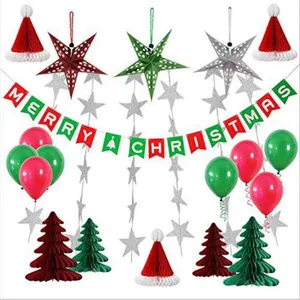 Paper Honeycomb Party Decorations Merry Christmas Tree Hat Star Balloon Bunting Banner Flag thumbnail-1
