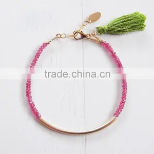 2015 Fashion New White Crystal Beads Bracelet Tassel Charm Bracelet With Brass Tube thumbnail-3