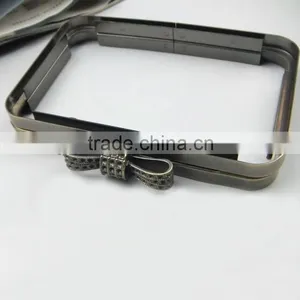 Antique Brass Vintage Metal Clutch Frame With White Faceted Rhinestone Bowknot Clasp thumbnail-1