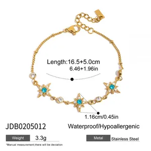 Gold Plated Stainless Steel Charm Bracelet for Women Star Moon Evil Eye CZ Chain Bracelet Adjustable Waterproof Jewelry thumbnail-4