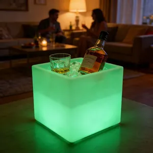 Square Waterproof PE LED Ice Cooler With RGB Changeable Light Modern Design Portable & Durable Tabletop Beverage Cooling Chest thumbnail-4