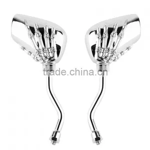 High Quality One Pair of Universal Motorcycle Chrome SKELETON Skull HAND Claw Side Rear View Mirrors 10mm thumbnail-1