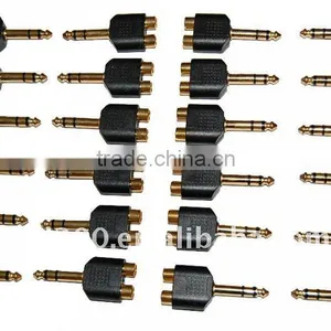 Gold Stereo Audio 1/4" Male Plug to 2RCA Female "Y" Audio Adaptor thumbnail-1