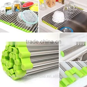 2016 Roll Up Silicone Handy Drainer Commercial Stainless Steel Dish Rack thumbnail-1