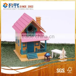 Unfinished Natural Wood Bird House With a Link Chain for Hanging thumbnail-1